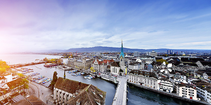 瑞士苏黎世城市景观的鸟瞰图图片素材