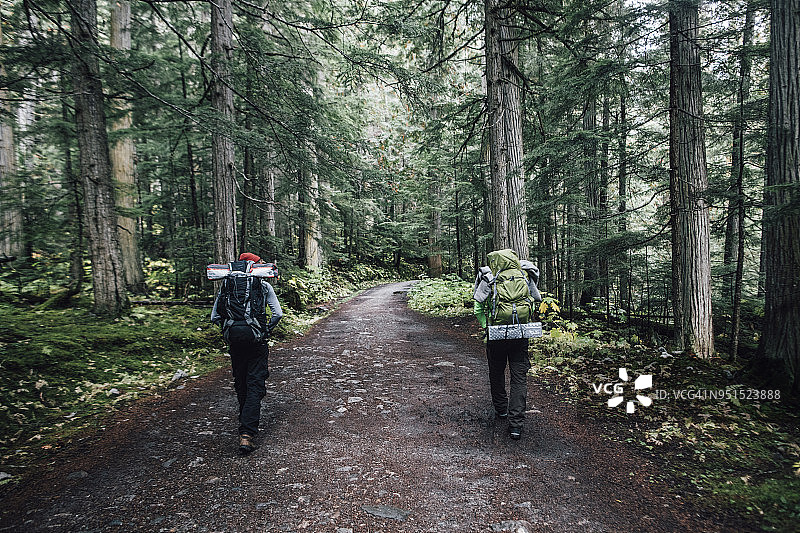 加拿大不列颠哥伦比亚省罗布森山省立公园伯格湖小径上的徒步旅行者图片素材