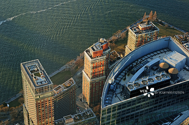 曼哈顿下城和哈德逊河的航拍景观图片素材