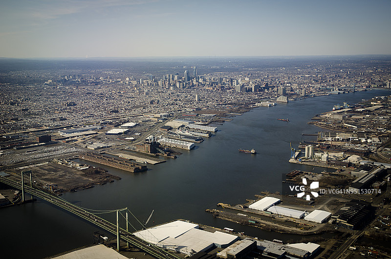美国费城特拉华河鸟瞰图片素材
