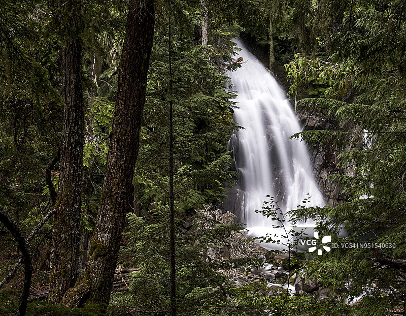 加拿大不列颠哥伦比亚省惠斯勒森林中的彩虹瀑布图片素材