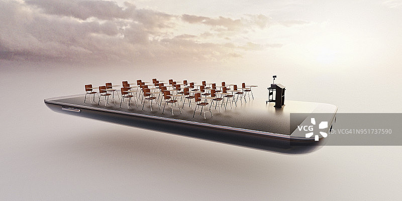 手机微观世界：手机在线教育课堂概念图片素材