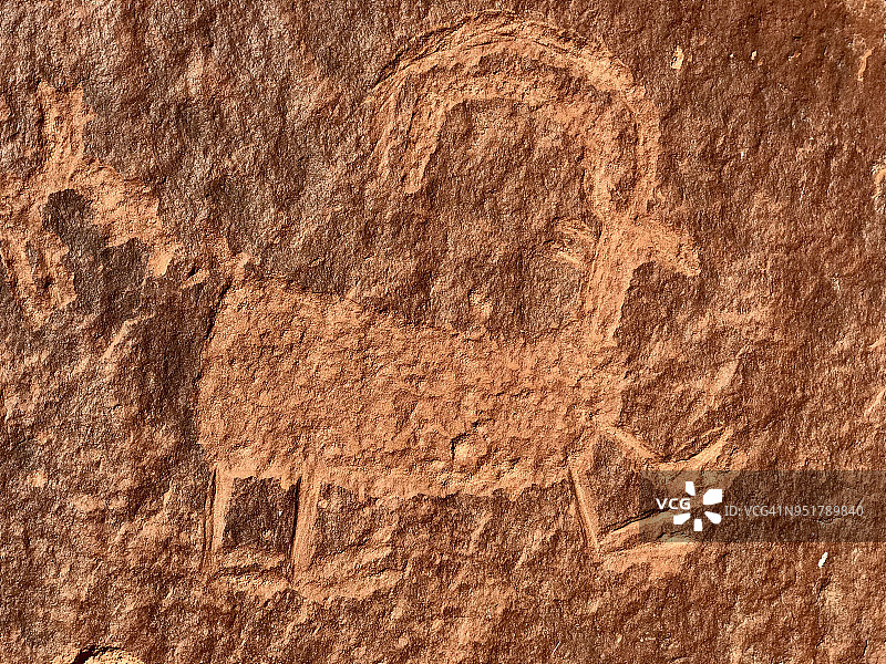 犹他州圆顶礁国家公园弗里蒙特河的野山羊岩画图片素材