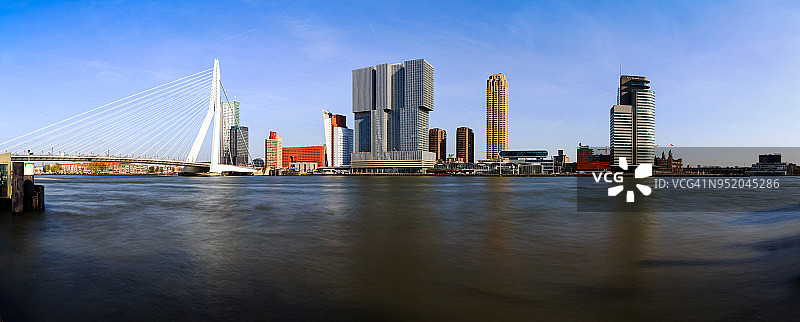 鹿特丹天际线与伊拉斯谟桥（荷兰南荷兰省）图片素材