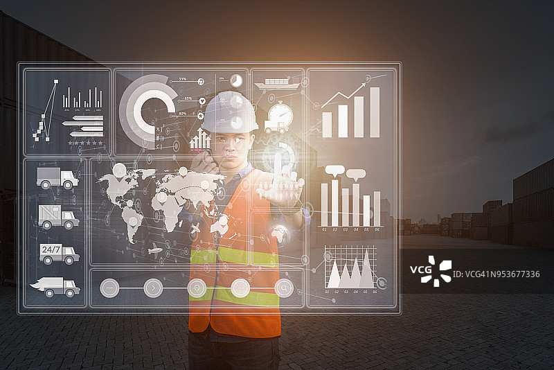 智能工程师使用数据全息图寻找最佳运输方案抽象图图片素材