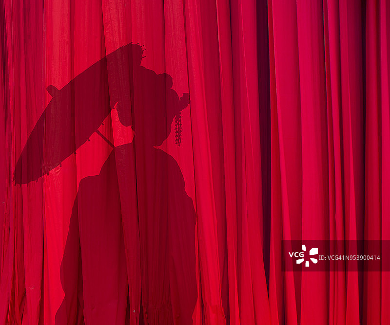 红色布上的日本艺伎影子图片素材