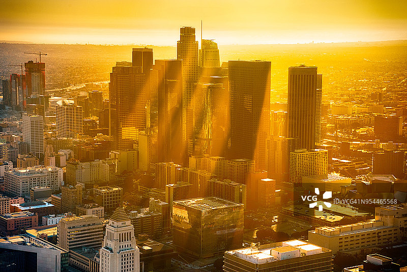 洛杉矶黄昏天际线鸟瞰图片素材