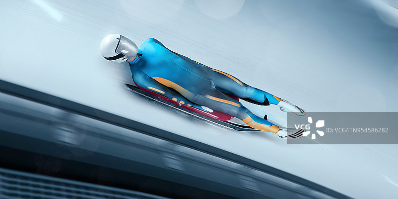 专业雪橇赛道上的男子雪橇运动员图片素材