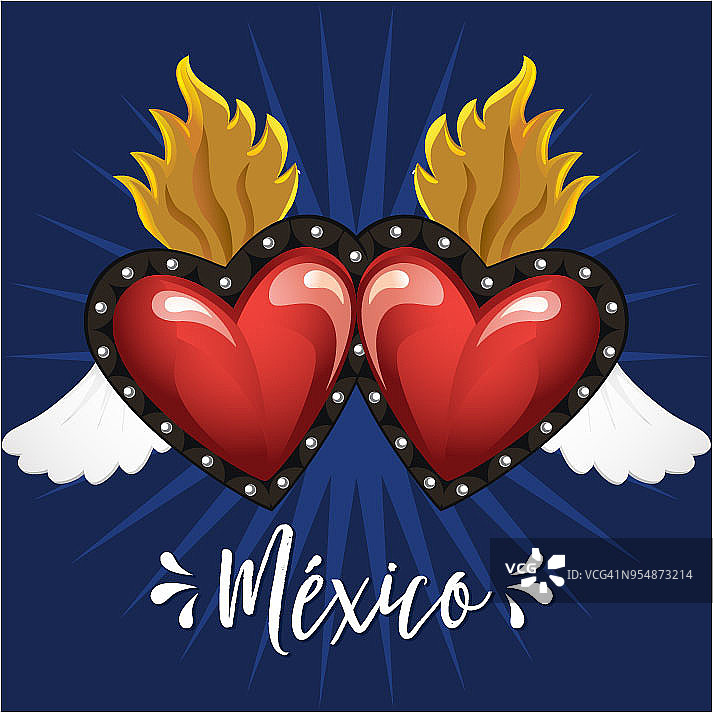 来自圣米格尔德阿连德的色彩鲜艳的墨西哥传统黄铜心形装饰品；墨西哥——复制空间图片素材