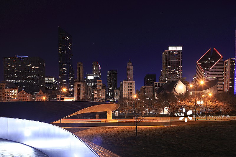 芝加哥天际线夜景图片素材