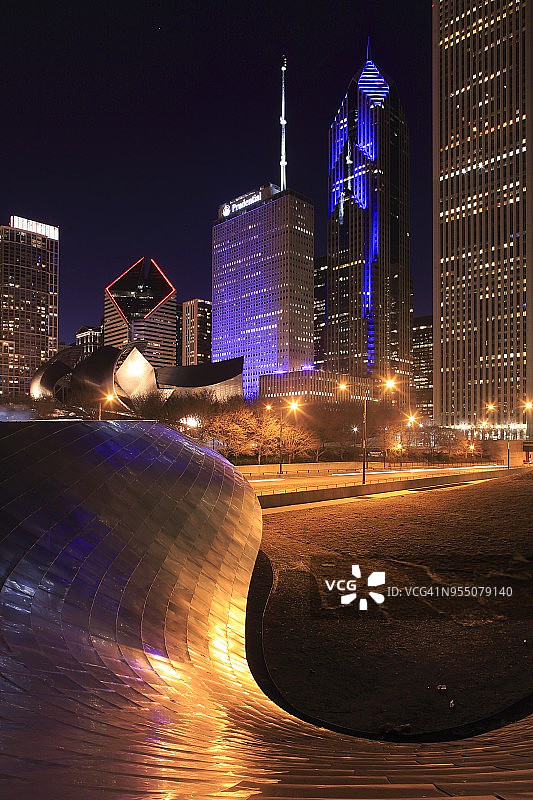 芝加哥天际线夜景图片素材