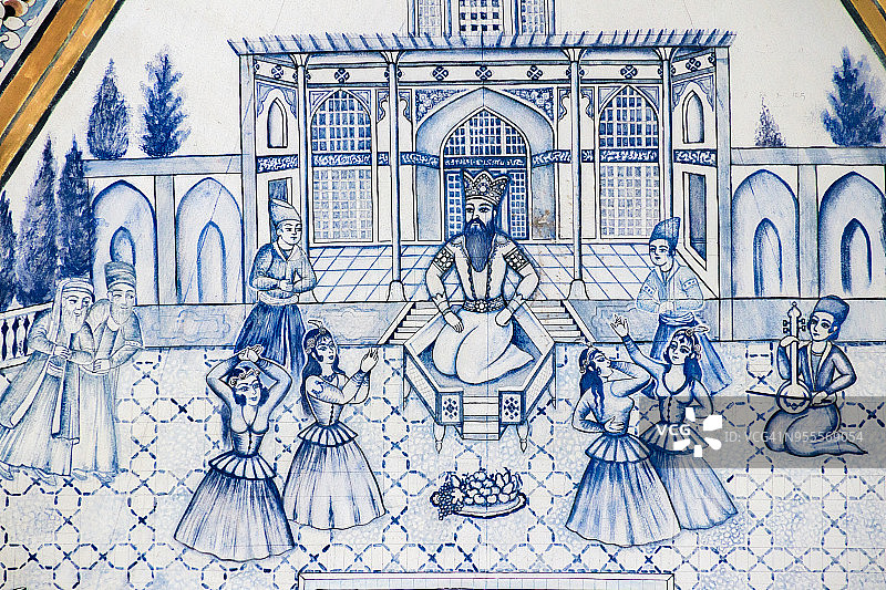 伊朗伊斯法罕省卡尚市，芬园的彩绘天花板图片素材