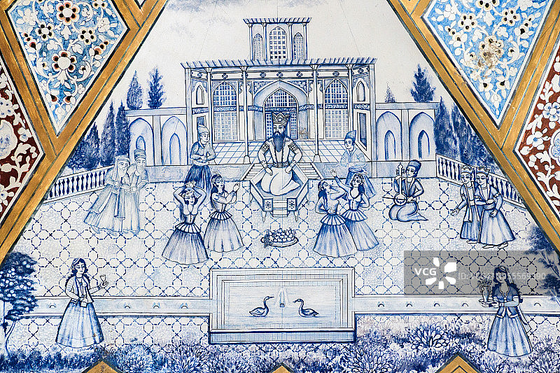 伊朗伊斯法罕省卡尚市，芬园的彩绘天花板图片素材