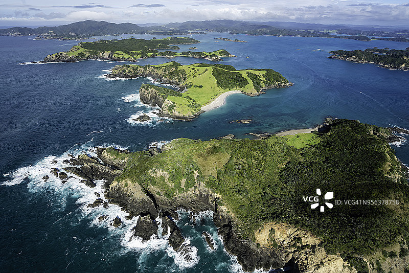 新西兰群岛湾鸟瞰图图片素材