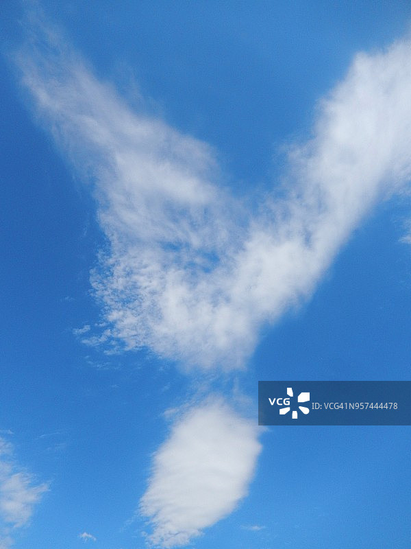 蓝天上鸽子形状的云朵图片素材