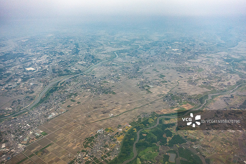 日本茨城县常总市、筑波市和下妻市的飞机航拍日景图片素材