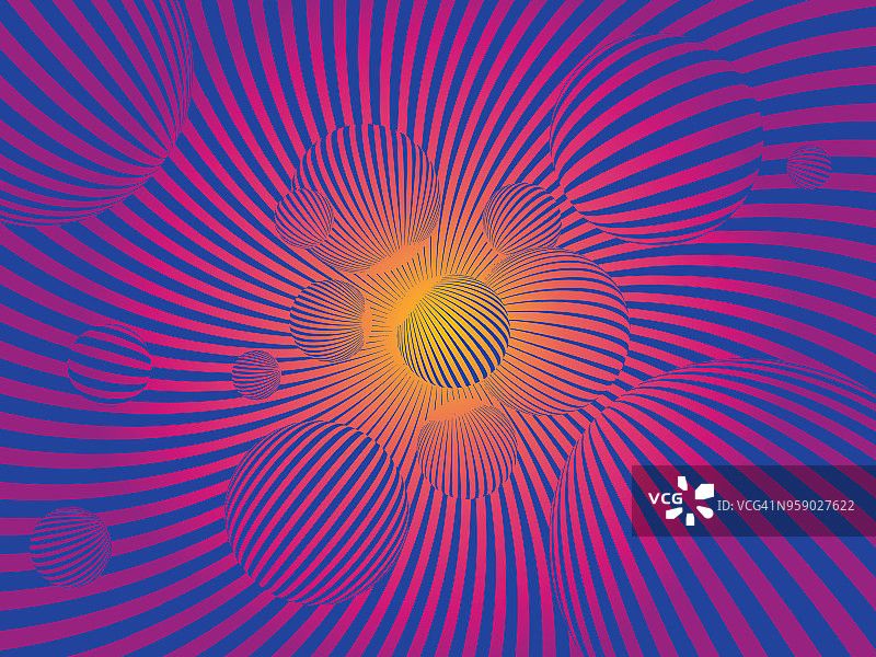 彩色矢量太阳光芒和漂浮球体图片素材