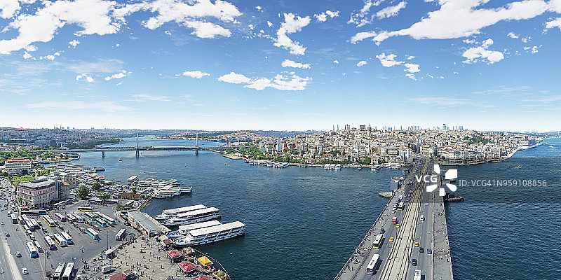 晴天高空俯瞰土耳其伊斯坦布尔加拉塔大桥图片素材