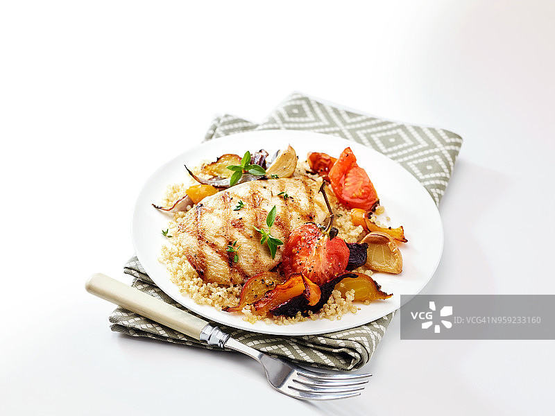 烤鸡肉配藜麦图片素材