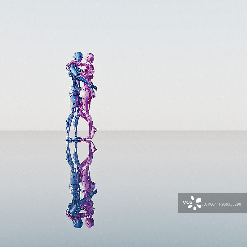 互相拥抱的男女机器人图片素材