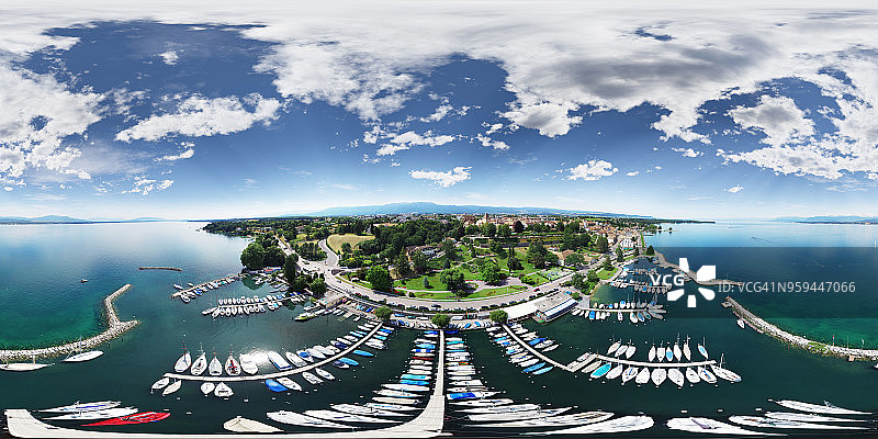 瑞士尼永港360度高空俯瞰图片素材