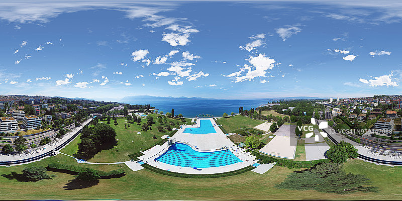 瑞士洛桑贝勒里夫海滩360度沉浸式照片图片素材