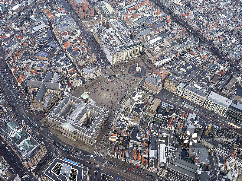 阿姆斯特丹市中心水坝广场鸟瞰图图片素材