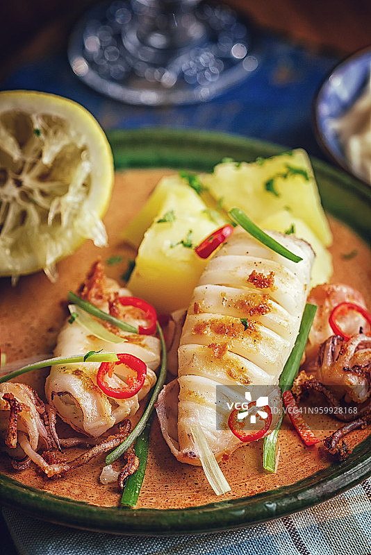 葱椒健康鱿鱼菜肴图片素材