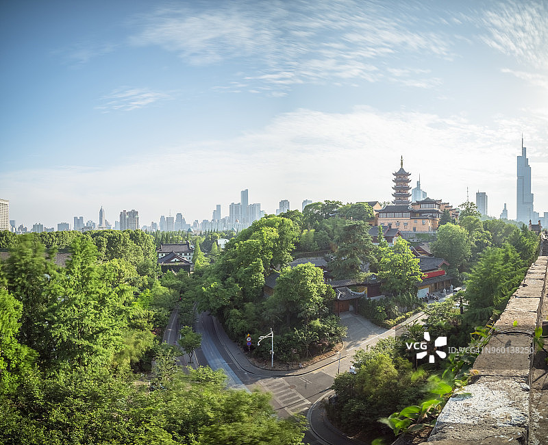 公鸡啼鸣：寺庙与紫峰大厦背景图片素材