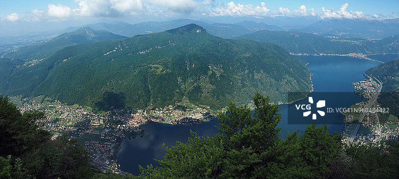 卢加诺湖与圣乔治山全景图片素材