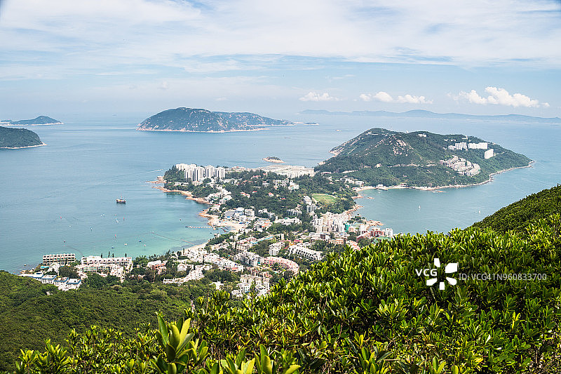 中国香港赤柱半岛和赤柱沿海城镇航拍图片素材