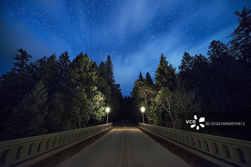 星空下树木旁的桥图片素材