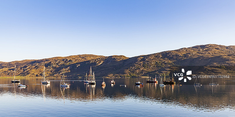 英国苏格兰高地厄拉浦 Loch Broom 渔船帆船图片素材