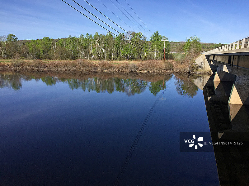 穿越美国新罕布什尔州米兰市安德罗斯科金河的输电线路图片素材