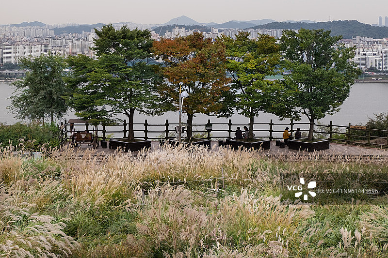 白天从南山俯瞰首尔城市景观，特别市是韩国的首都和最大都市。图片素材