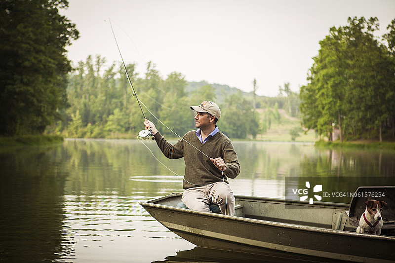 男人在湖边钓鱼图片素材
