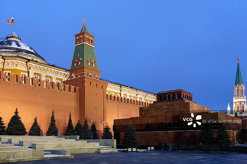 傍晚的列宁墓和克里姆林宫墙图片素材