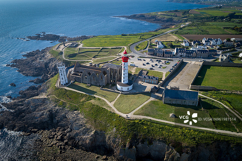 从天空看法国和布列塔尼：圣马修角图片素材