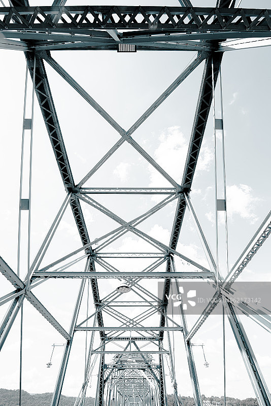 光线下钢铁大桥的景色图片素材