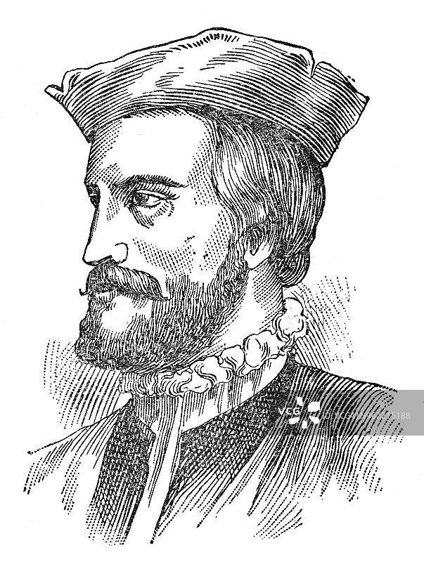 雅克·卡蒂埃肖像 - 19世纪图片素材