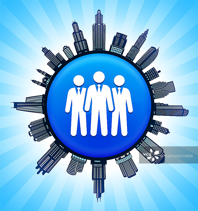 以现代城市天际线为背景的商务团体图片素材