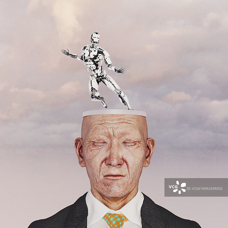 商人梦想着机器人未来图片素材