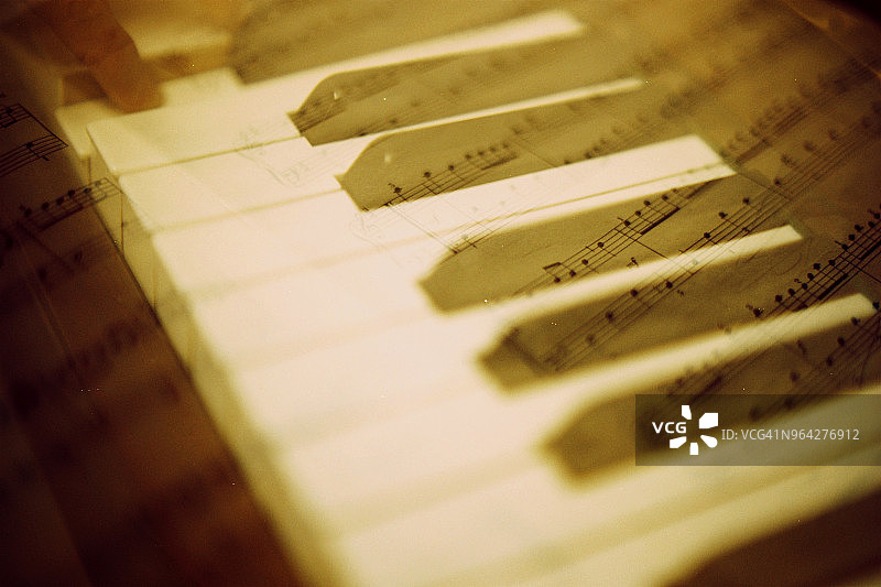 钢琴琴键与乐谱特写图片素材