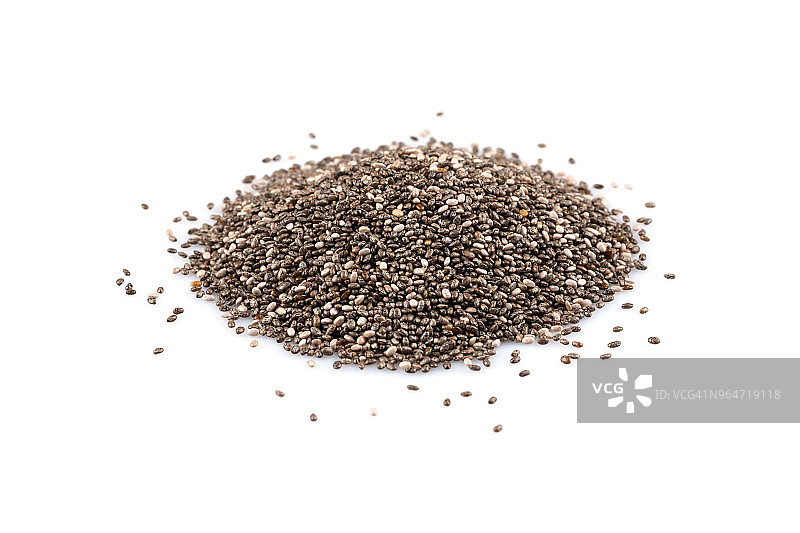 白色背景上的奇亚籽特写图片素材