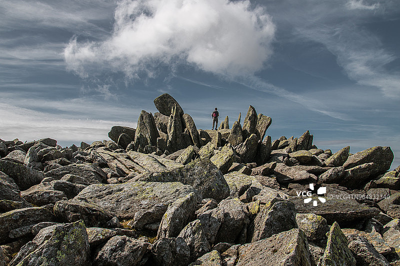 英国威尔士岩石山顶徒步者图片素材