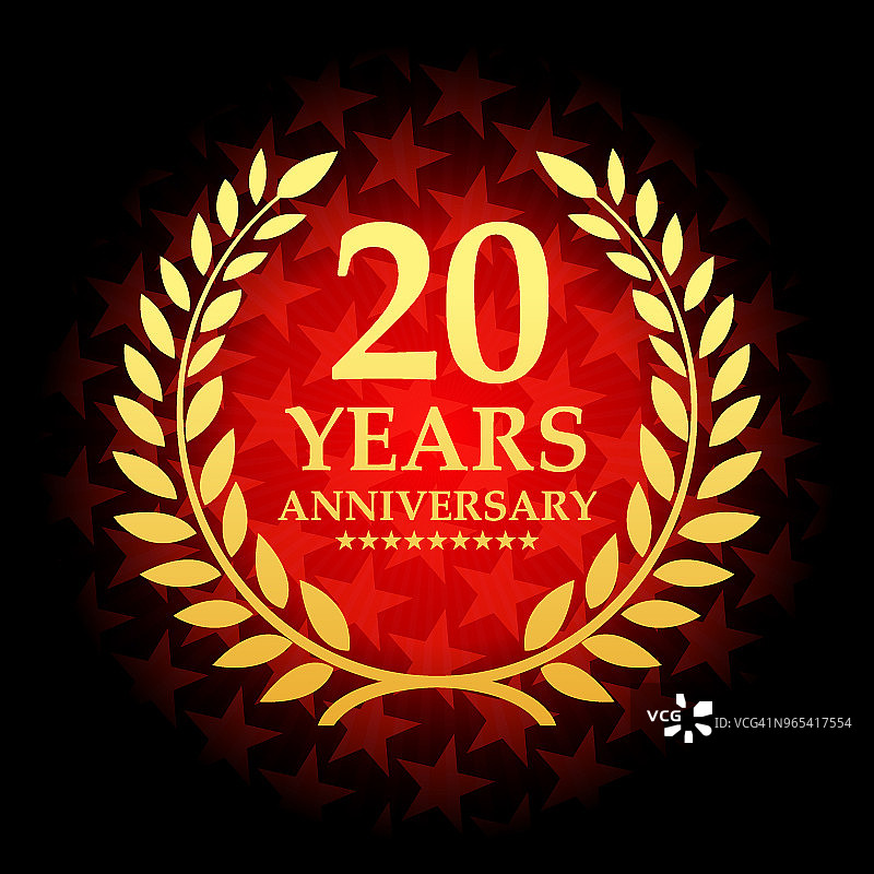 红色五角星背景上的20周年纪念图标图片素材