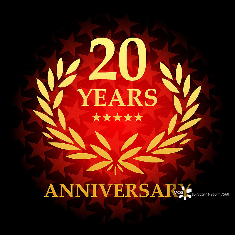 红色五角星背景上的20周年纪念图标图片素材