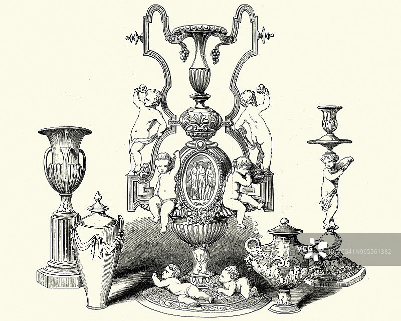 维多利亚风格装饰：花瓶与饰品，19世纪50年代图片素材
