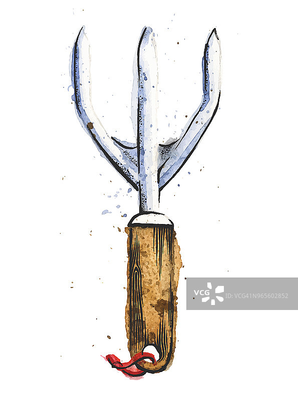 水彩和墨水园艺叉图片素材