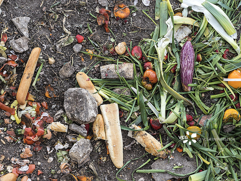 有机垃圾堆，含有分解的水果和面包残渣图片素材